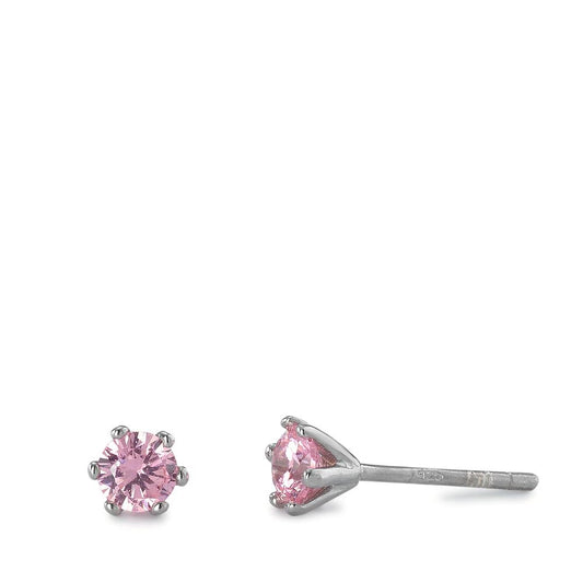 Pendientes Plata Circonita rosa, 2 piedras Rodio plateado Ø4.5 mm