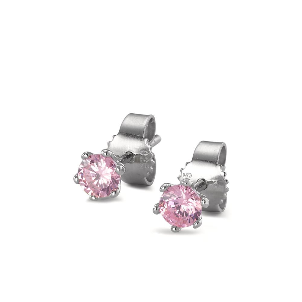 Pendientes Plata Circonita rosa, 2 piedras Rodio plateado Ø4.5 mm