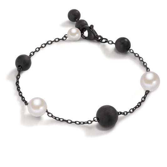 Pulsera Acero inoxidable, Aluminio Negro Recubierto de IP Perla de concha 17-18.5 cm Ø8 mm