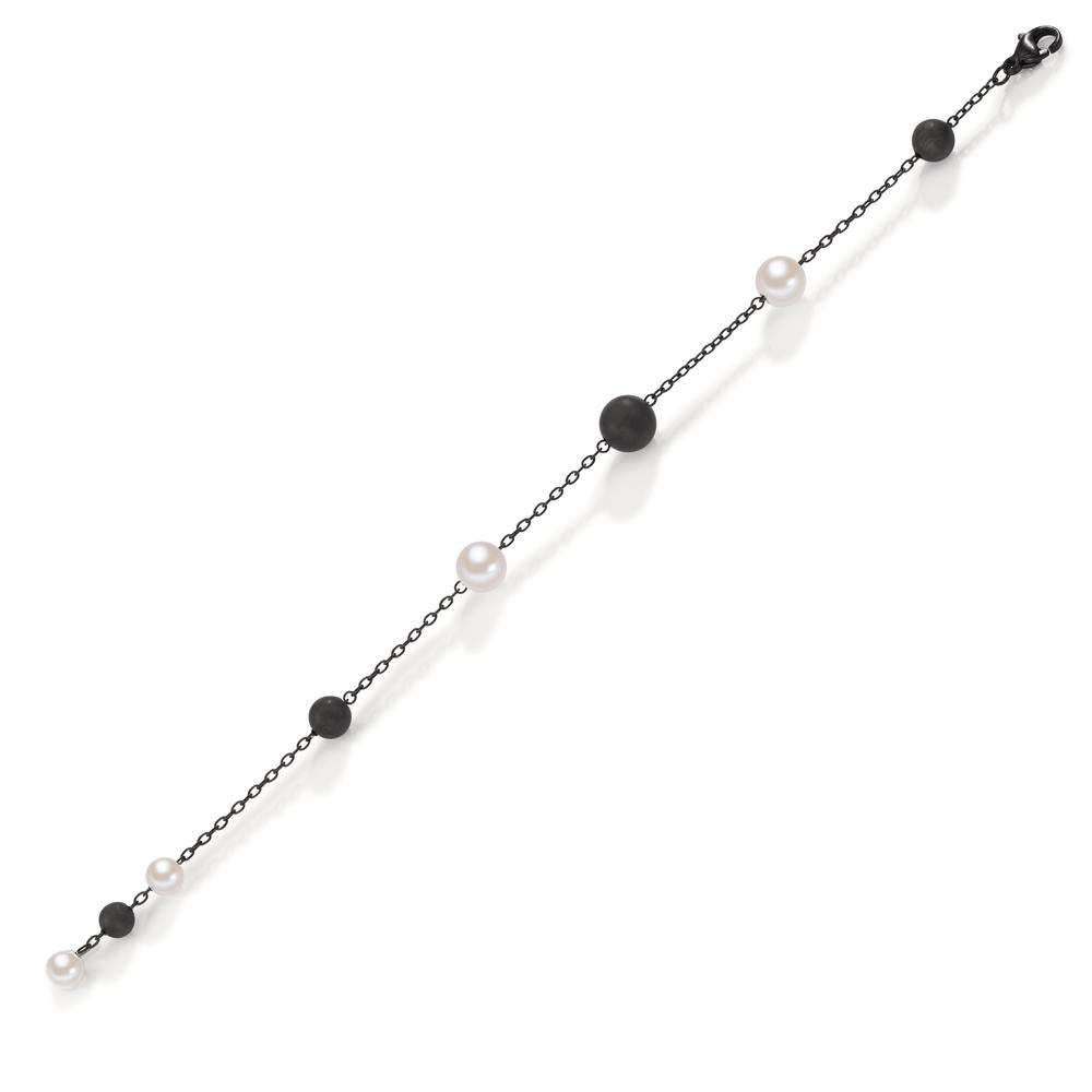 Pulsera Acero inoxidable, Aluminio Negro Recubierto de IP Perla de concha 17-18.5 cm Ø8 mm