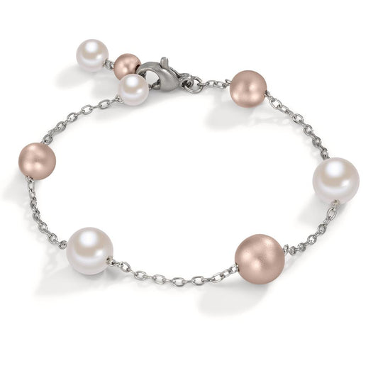 Pulsera Acero inoxidable, Aluminio Rosa Recubierto de IP Perla de concha 17-18.5 cm Ø8 mm