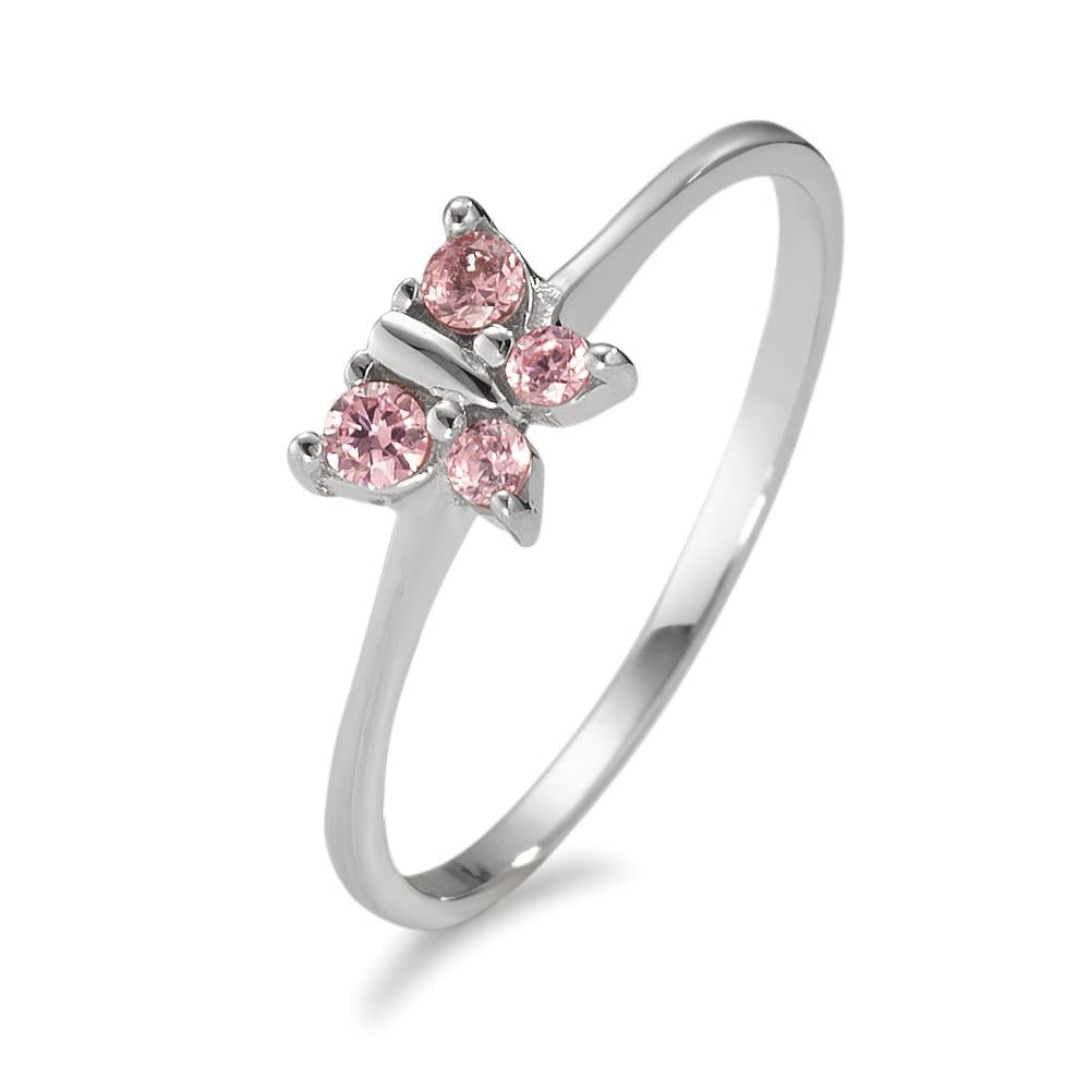 Anillo de dedo Plata Circonita rosa, 4 piedras Rodio plateado Mariposa