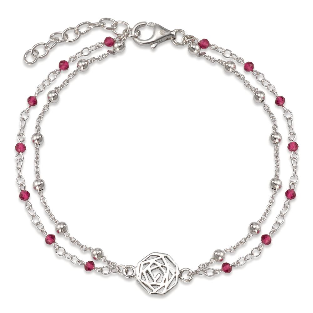 Pulsera Plata Circonita Burdeos, 14 piedras Rodio plateado rosa 17-19 cm