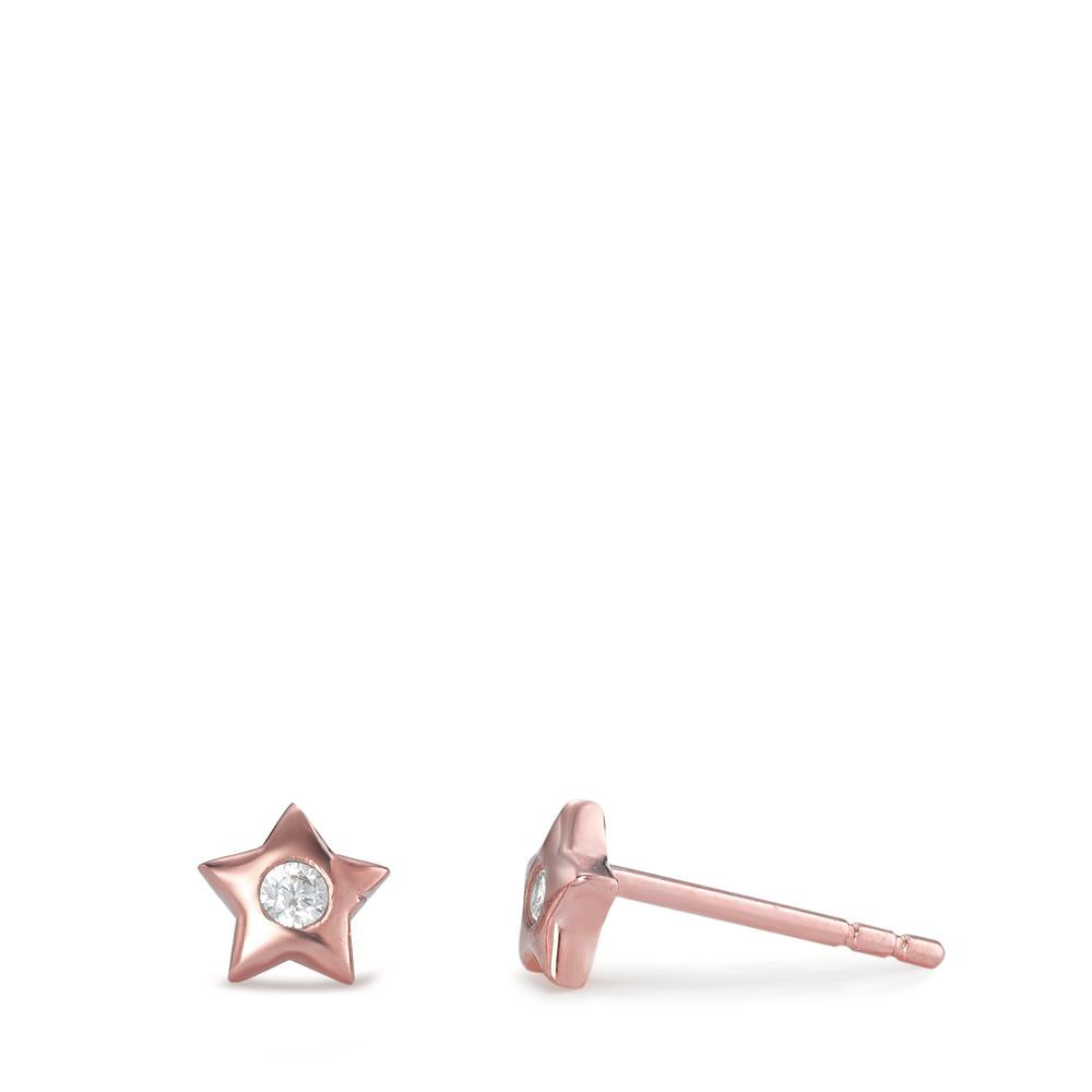 Pendientes Plata Circonita 2 piedras Rosa Dorado estrella Ø5 mm