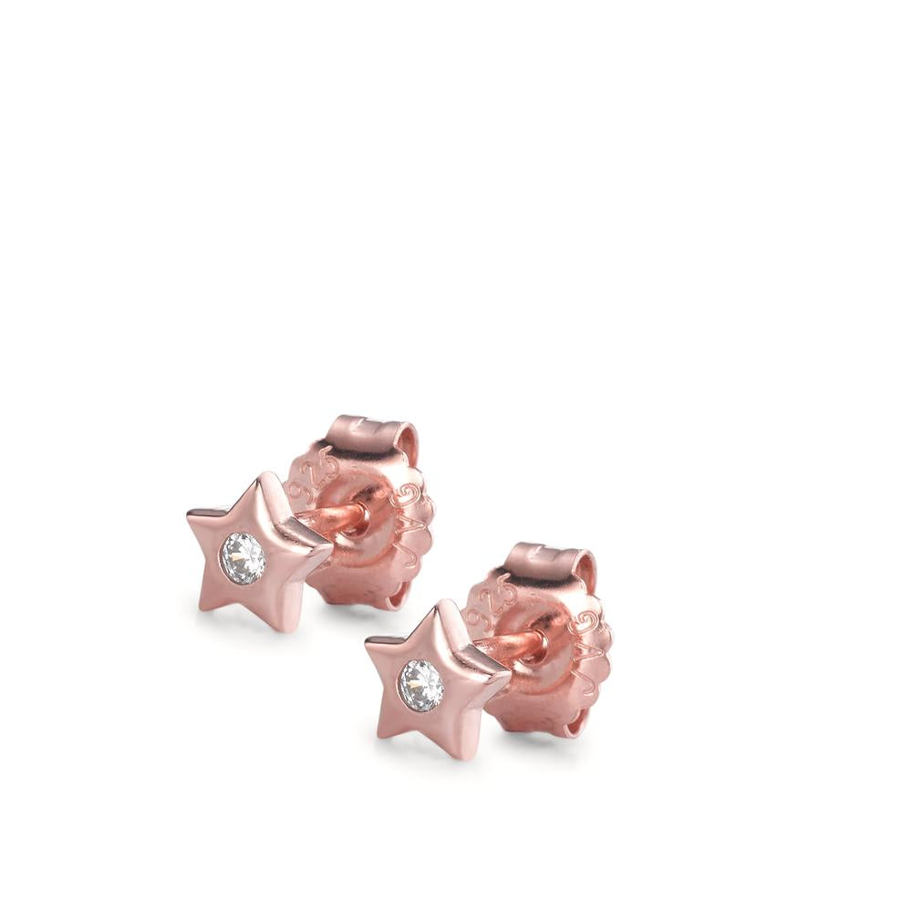 Pendientes Plata Circonita 2 piedras Rosa Dorado estrella Ø5 mm