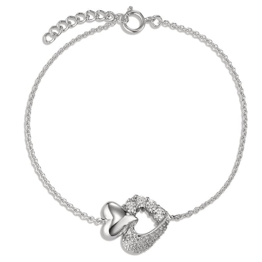 Pulsera Plata Circonita Corazón 17-19 cm