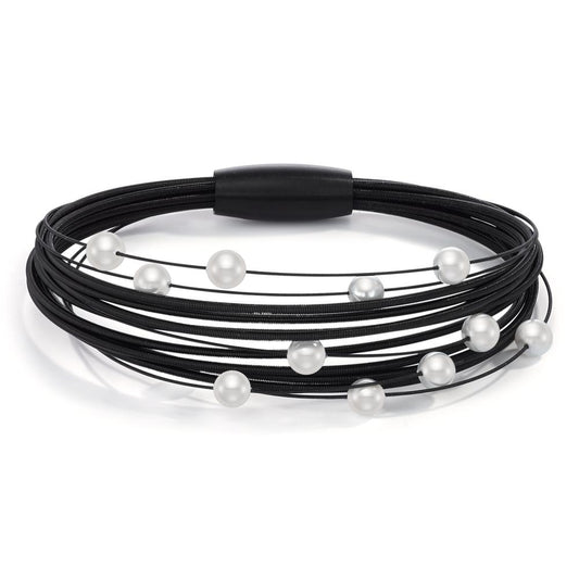 Pulsera Acero inoxidable Negro Recubierto de IP Perla de concha 19 cm