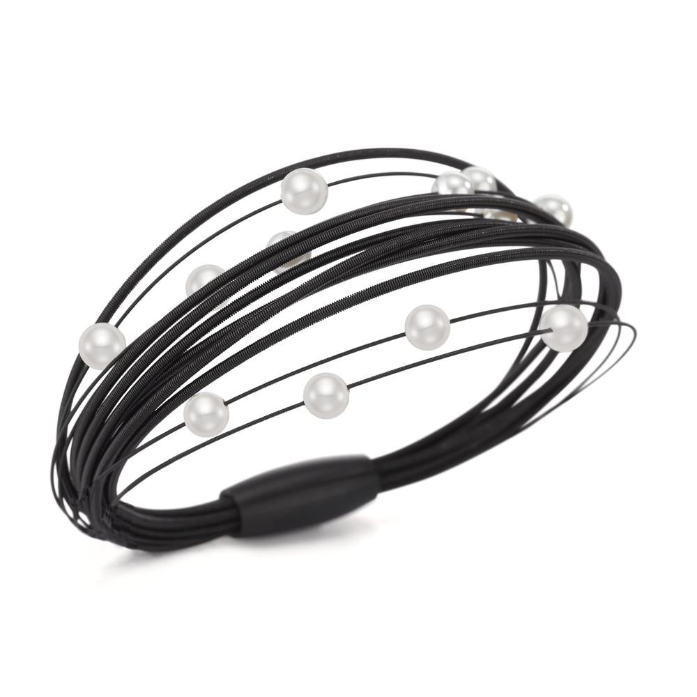 Pulsera Acero inoxidable Negro Recubierto de IP Perla de concha 19 cm