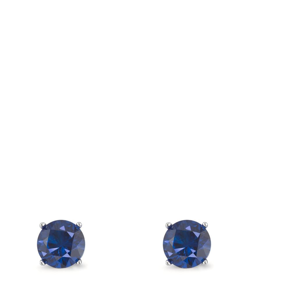 Pendientes Plata Circonita azul zafiro, 2 piedras Rodio plateado Ø6 mm