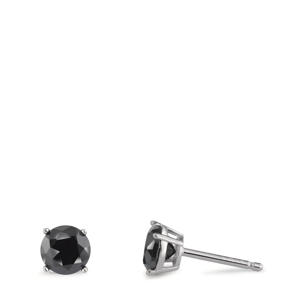 Pendientes Plata Circonita negro, 2 piedras Rodio plateado Ø6 mm