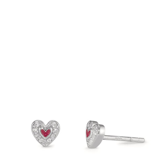 Pendientes Plata Circonita Esmaltado Corazón Ø5.5 mm