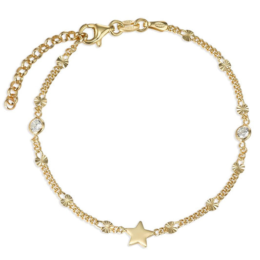 Pulsera Plata Circonita 2 piedras Amarillo Dorado estrella 16.5-19.5 cm