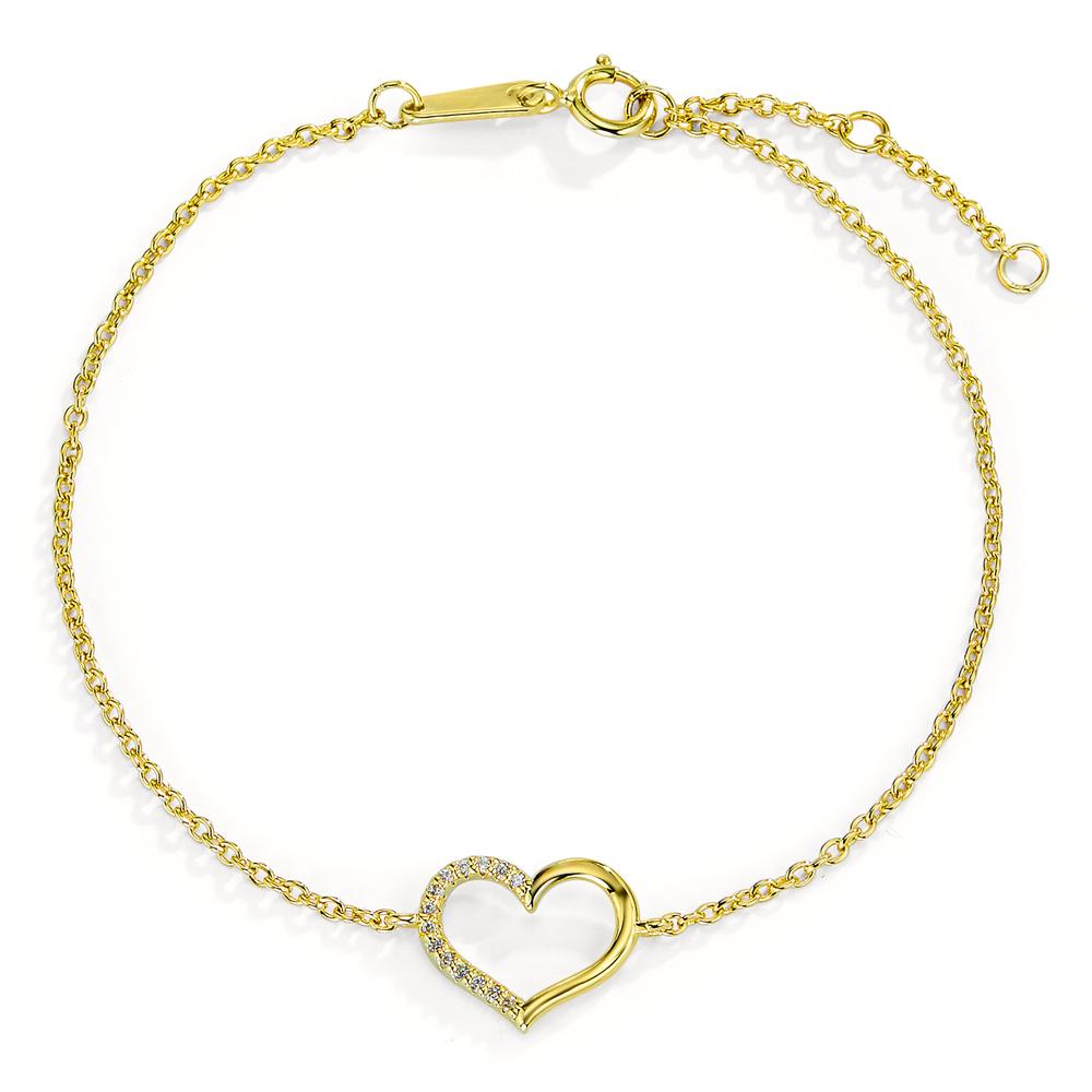 Pulsera Plata Circonita Amarillo Dorado Corazón 16-18 cm