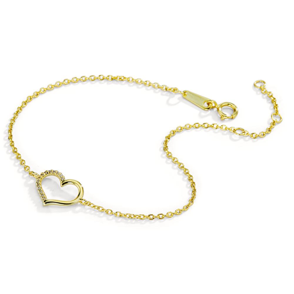 Pulsera Plata Circonita Amarillo Dorado Corazón 16-18 cm