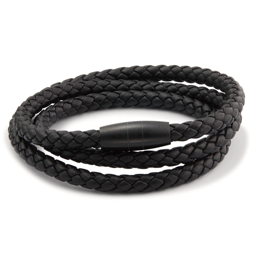 Pulsera Acero inoxidable, Cuero Negro Recubierto de IP 19 cm Ø5.5 mm