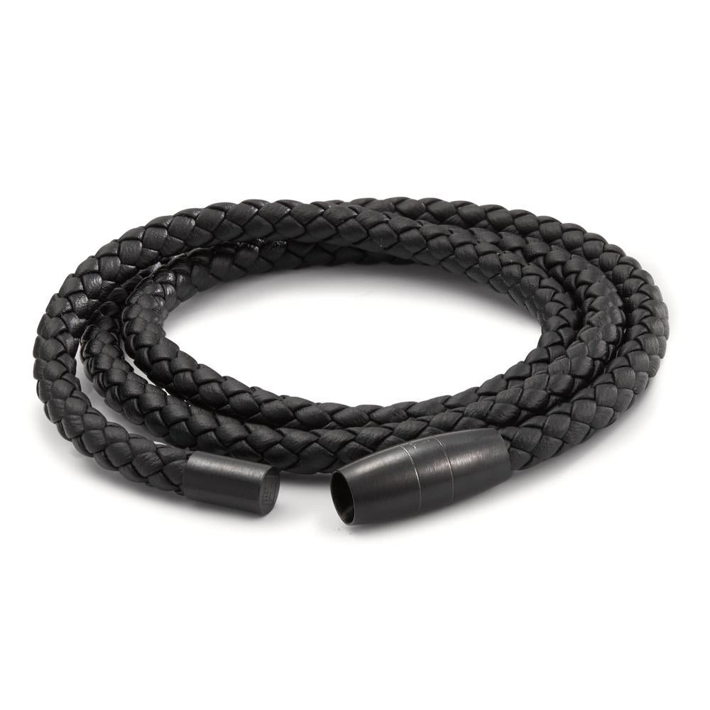 Pulsera Acero inoxidable, Cuero Negro Recubierto de IP 19 cm Ø5.5 mm