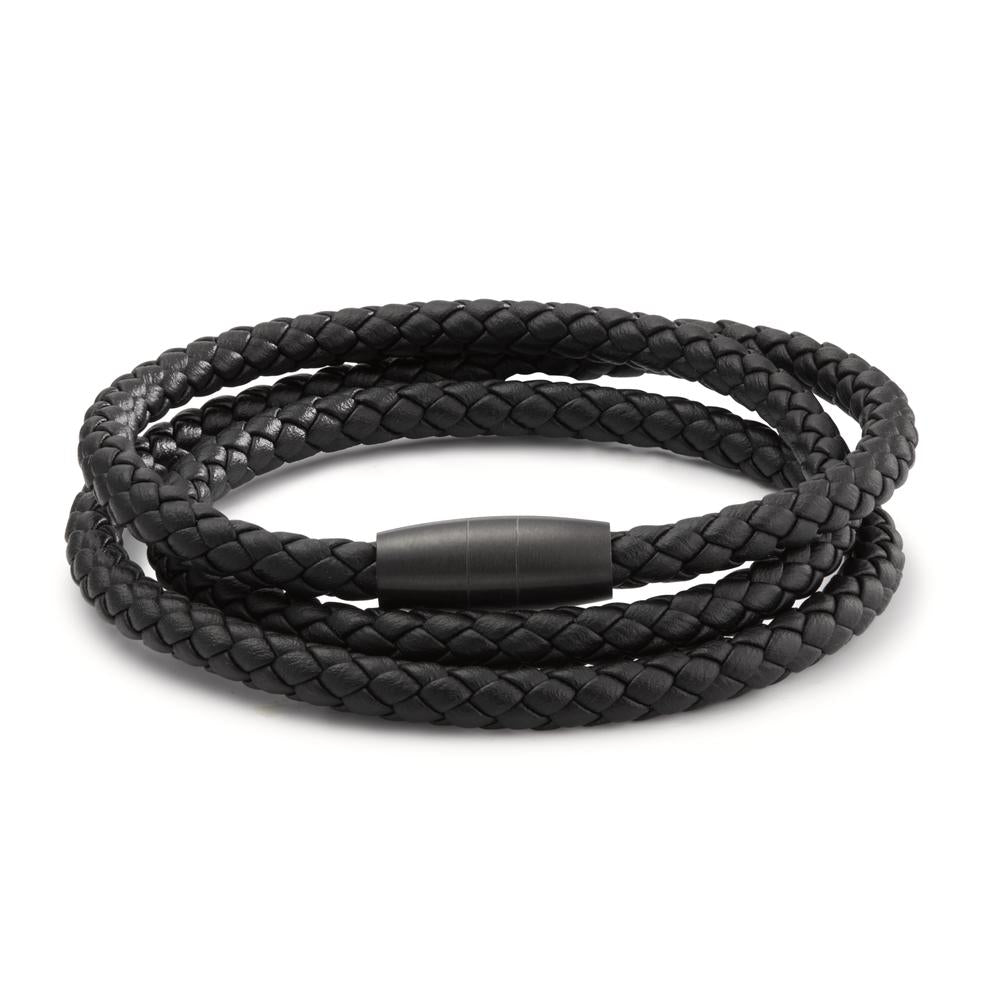 Pulsera Acero inoxidable, Cuero Negro Recubierto de IP 21 cm Ø5.5 mm