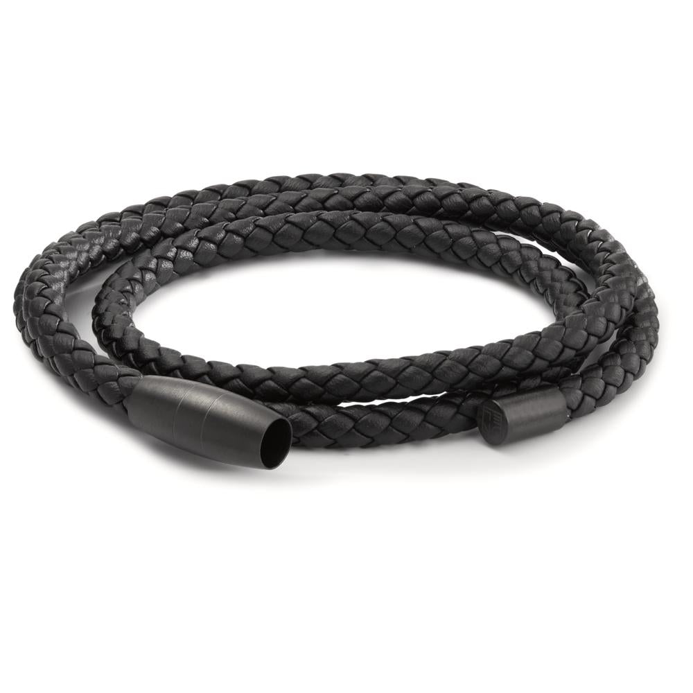 Pulsera Acero inoxidable, Cuero Negro Recubierto de IP 21 cm Ø5.5 mm