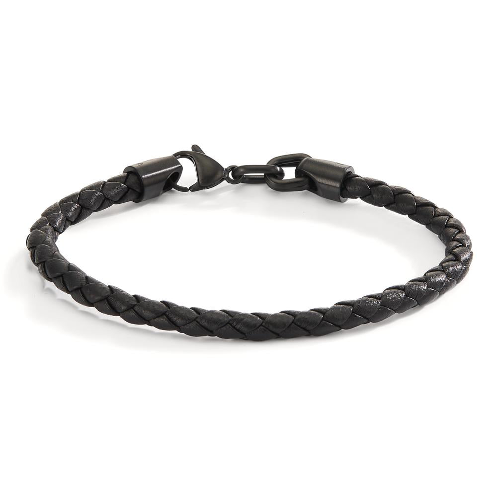 Pulsera Acero inoxidable, Cuero Negro Recubierto de IP 19 cm Ø5 mm