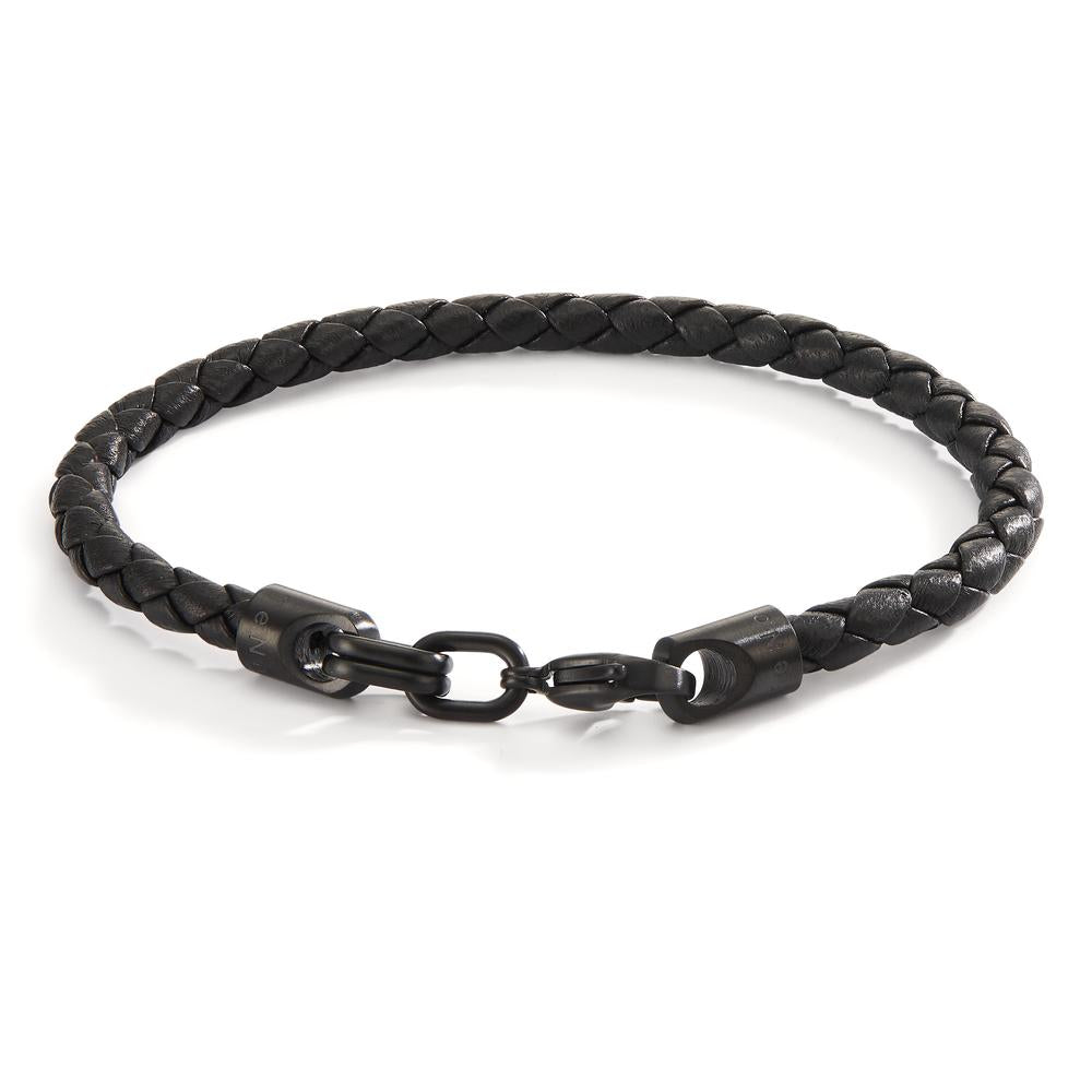 Pulsera Acero inoxidable, Cuero Negro Recubierto de IP 19 cm Ø5 mm