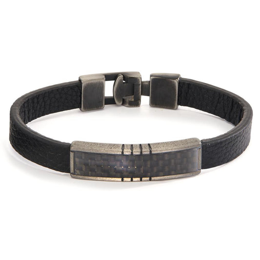 Pulsera Cuero, Acero inoxidable, Carbón Negro Recubierto de IP 21 cm