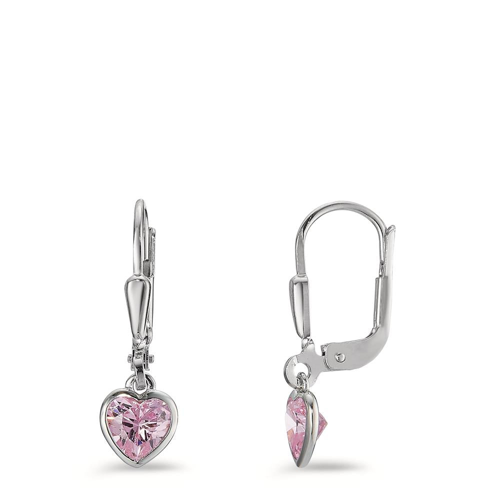 Pendientes Plata Circonita rosa, 2 piedras Rodio plateado Corazón Ø6 mm