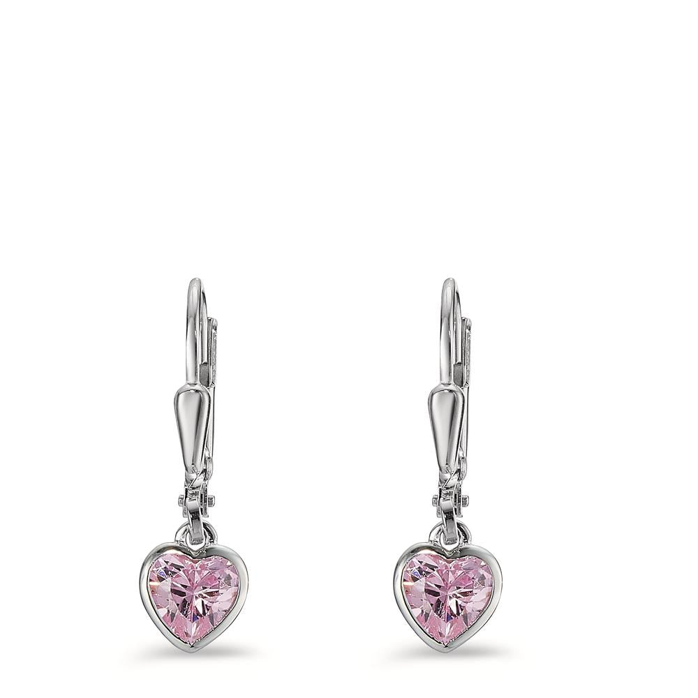 Pendientes Plata Circonita rosa, 2 piedras Rodio plateado Corazón Ø6 mm