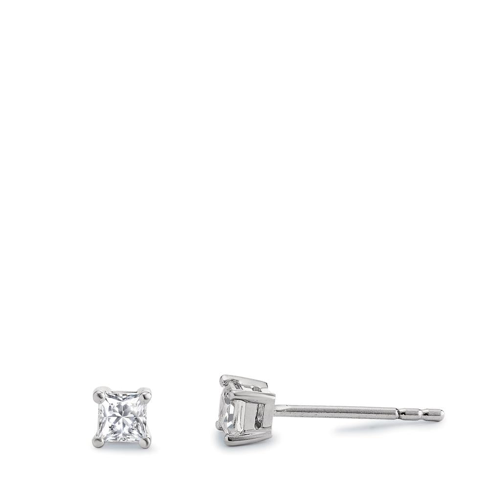 Pendientes Plata Circonita 2 piedras, [Carrée] Rodio plateado Ø3 mm