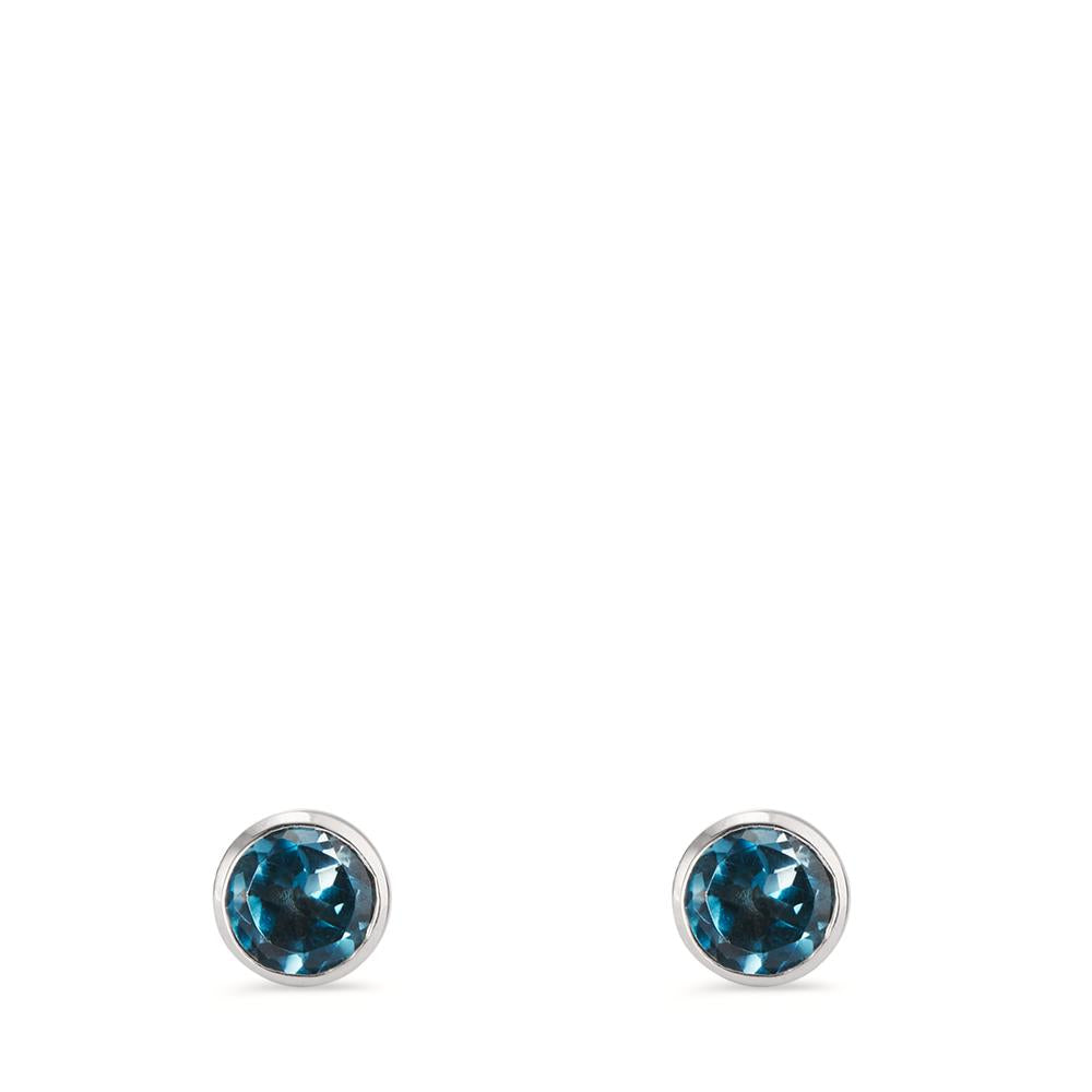 Pendientes 750/oro blanco de 18 quilates Topacio azul de Londres 2 piedras Ø6.5 mm