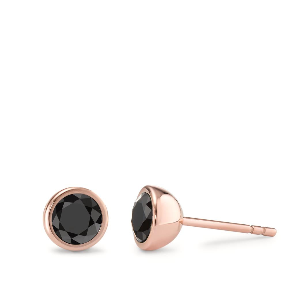 Pendientes Acero inoxidable Circonita negro, 2 piedras Rosa Recubierto de IP Ø7 mm