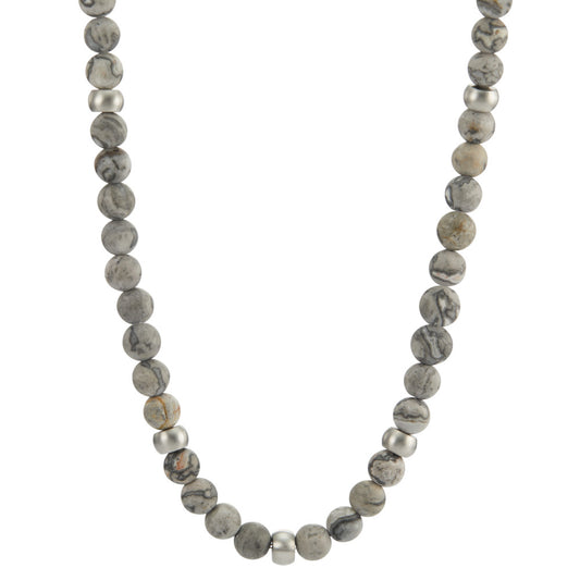 Collar Acero inoxidable Jaspe 72 piedras 50 cm Ø6.5 mm