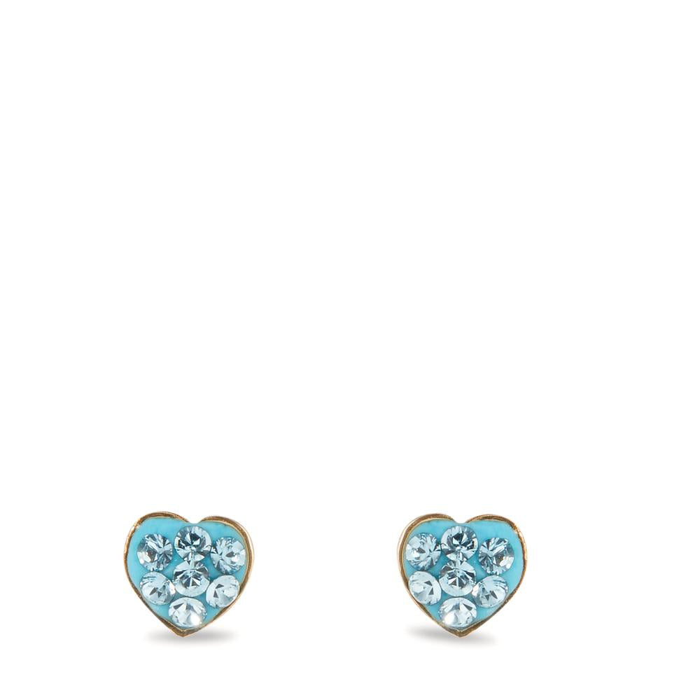 Pendientes Oro amarillo de 585/14 kt. Cristal azul, 14 piedras Corazón Ø4.5 mm