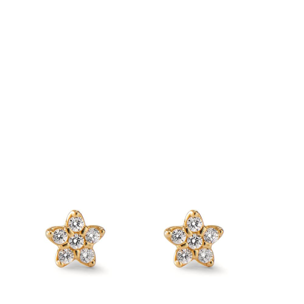 Pendientes Oro amarillo de 585/14 kt. Circonita 12 piedras estrella Ø5 mm