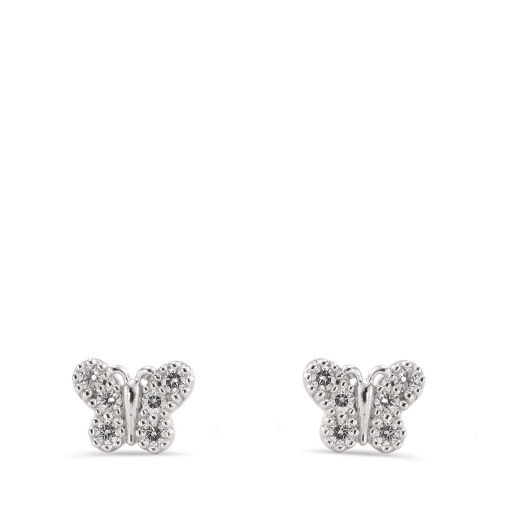 Pendientes Oro blanco de 585/14 kt. Circonita 12 piedras Mariposa Ø5.5 mm