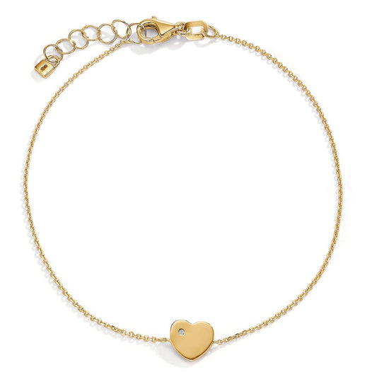 Pulsera Oro amarillo de 585/14 kt. Circonita Corazón 17-19 cm