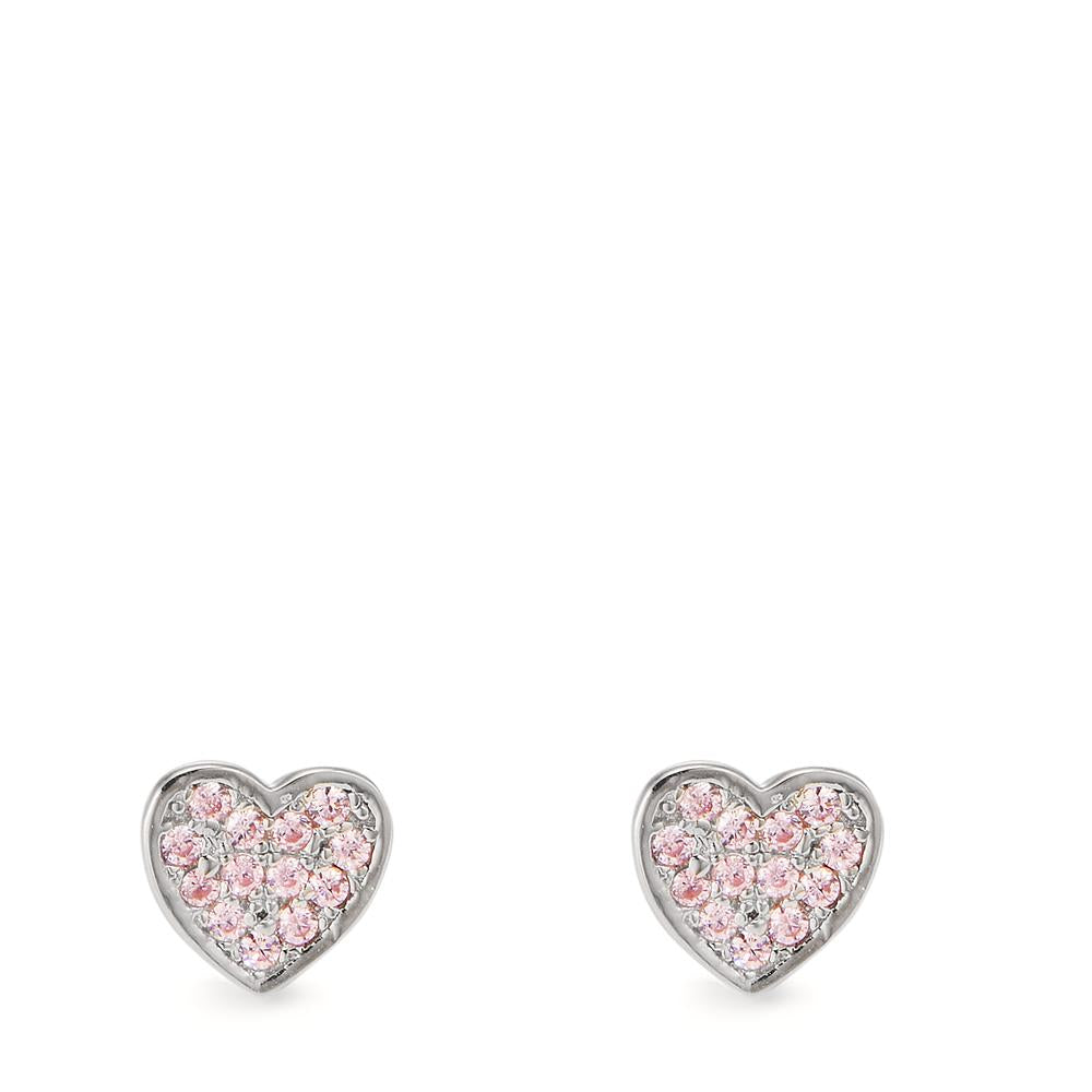 Pendientes Plata Circonita rosa, 26 piedras Rodio plateado Corazón Ø5.5 mm