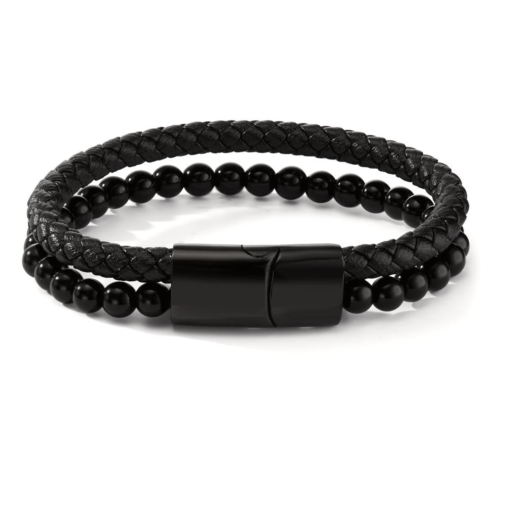 Pulsera Acero inoxidable, Cuero [synth. Stein] Negro Recubierto de IP 20.5 cm