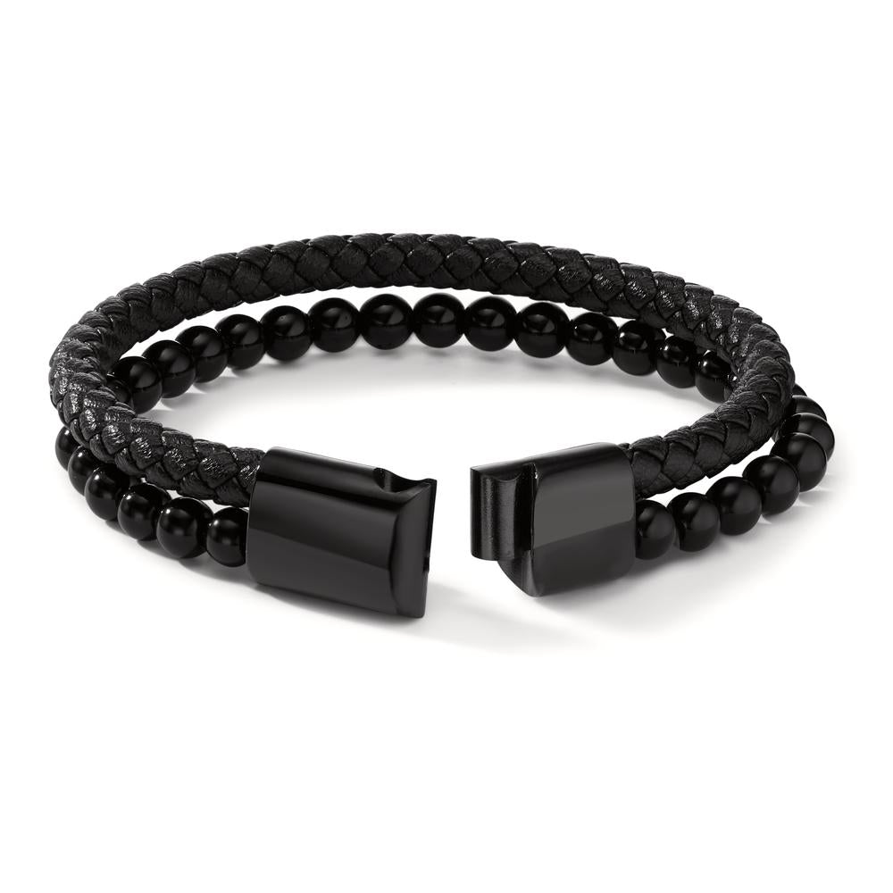 Pulsera Acero inoxidable, Cuero [synth. Stein] Negro Recubierto de IP 20.5 cm