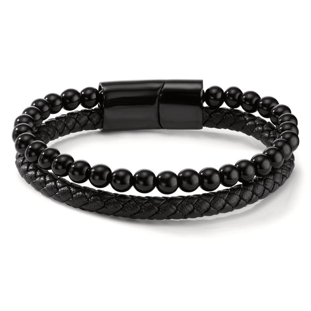 Pulsera Acero inoxidable, Cuero Lava Negro Recubierto de IP 20.5 cm