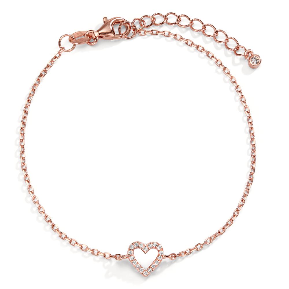 Pulsera Plata Circonita Rosa Dorado Corazón 17-20 cm