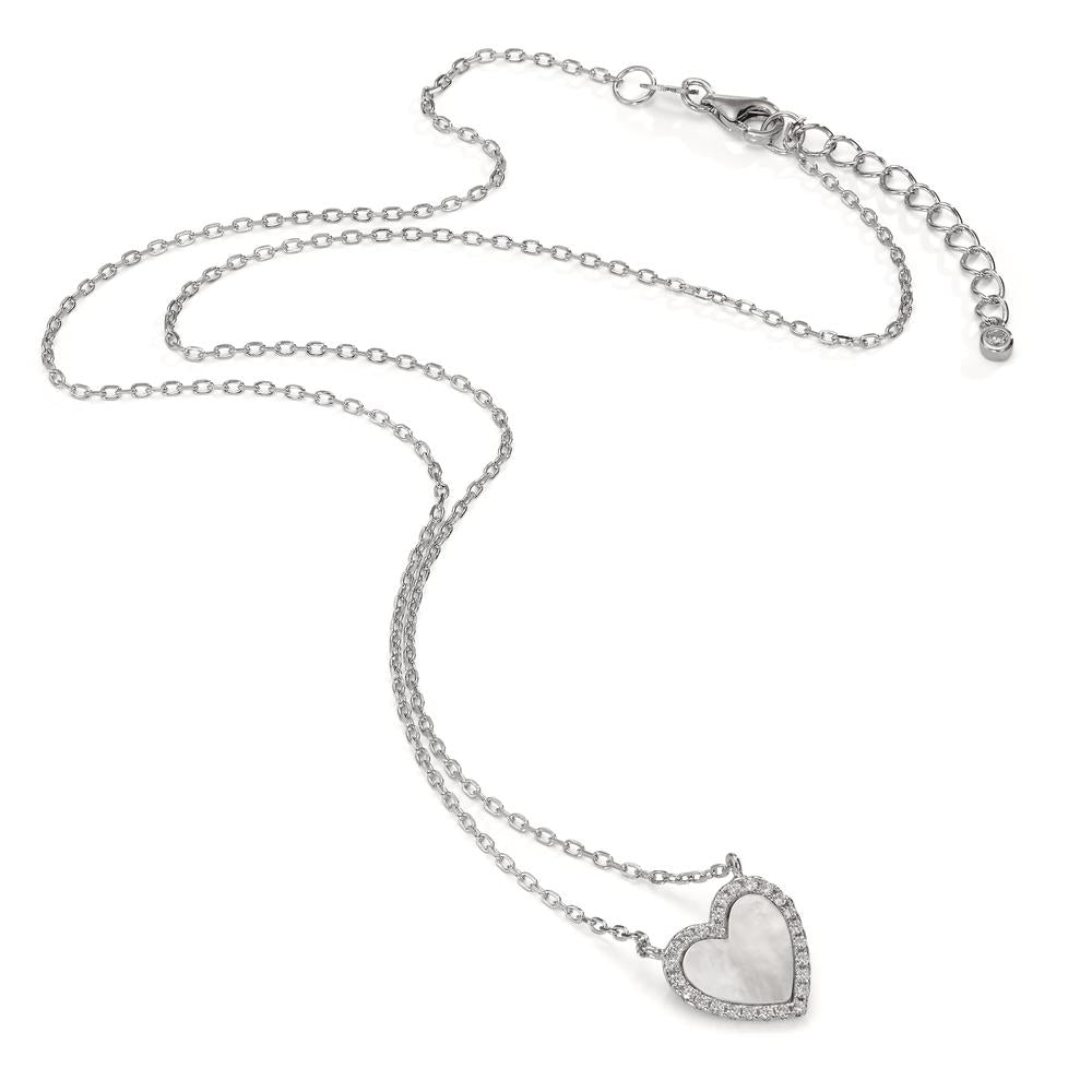 Collar Plata Circonita Rodio plateado Madre perla Corazón 42-45 cm Ø12 mm