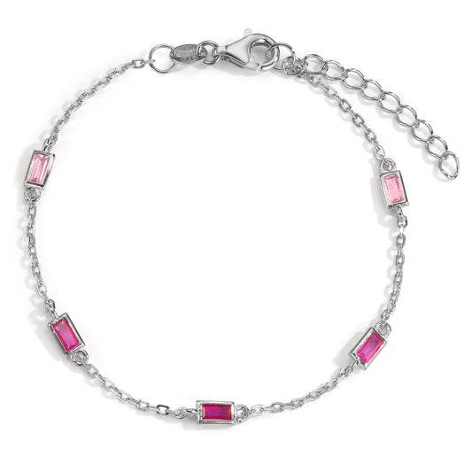 Pulsera Plata Circonita rosa, 5 piedras Rodio plateado 16-18.5 cm