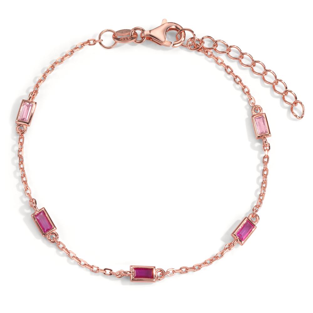 Pulsera Plata Circonita rosa, 5 piedras Rosa Dorado 16-18.5 cm