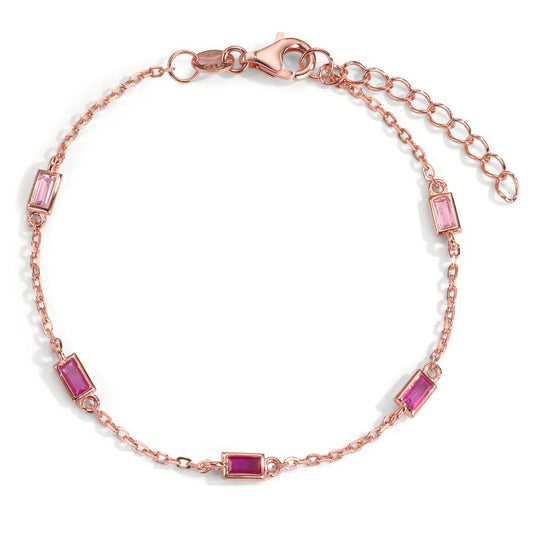 Pulsera Plata Circonita rosa, 5 piedras Rosa Dorado 16-18.5 cm