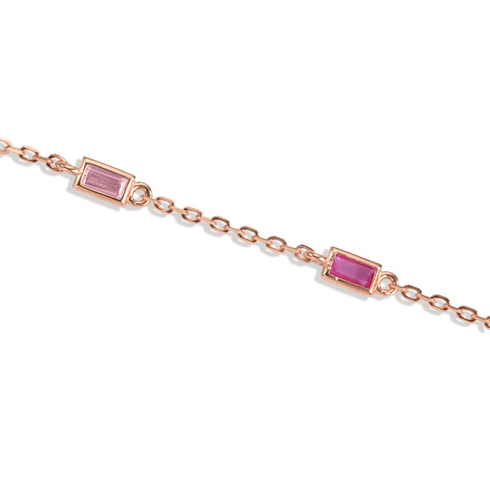 Pulsera Plata Circonita rosa, 5 piedras Rosa Dorado 16-18.5 cm