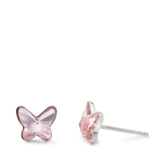 Pendientes Plata Circonita rosa, 2 piedras Rodio plateado Mariposa Ø8 mm