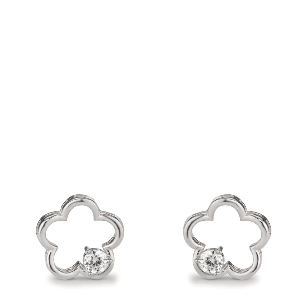 Pendientes Plata Circonita 2 piedras Rodio plateado Flor Ø11 mm