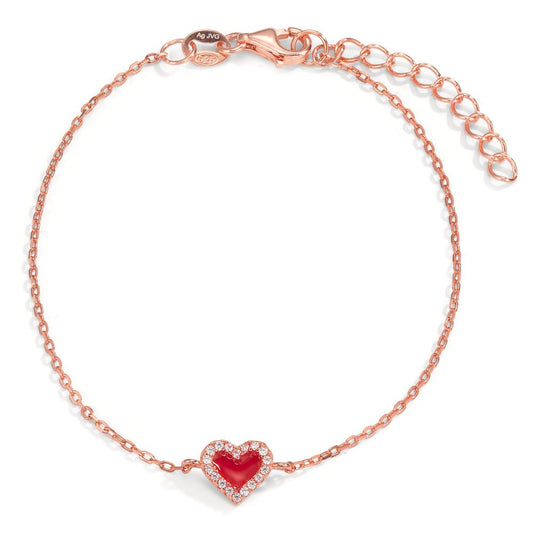 Pulsera Plata Circonita Rosa Dorado Corazón 16-19 cm