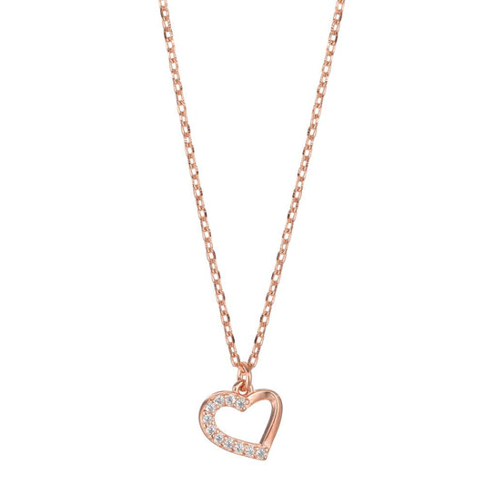 Collar Plata Circonita 11 piedras Rosa Dorado Corazón 40-45 cm Ø8.5 mm