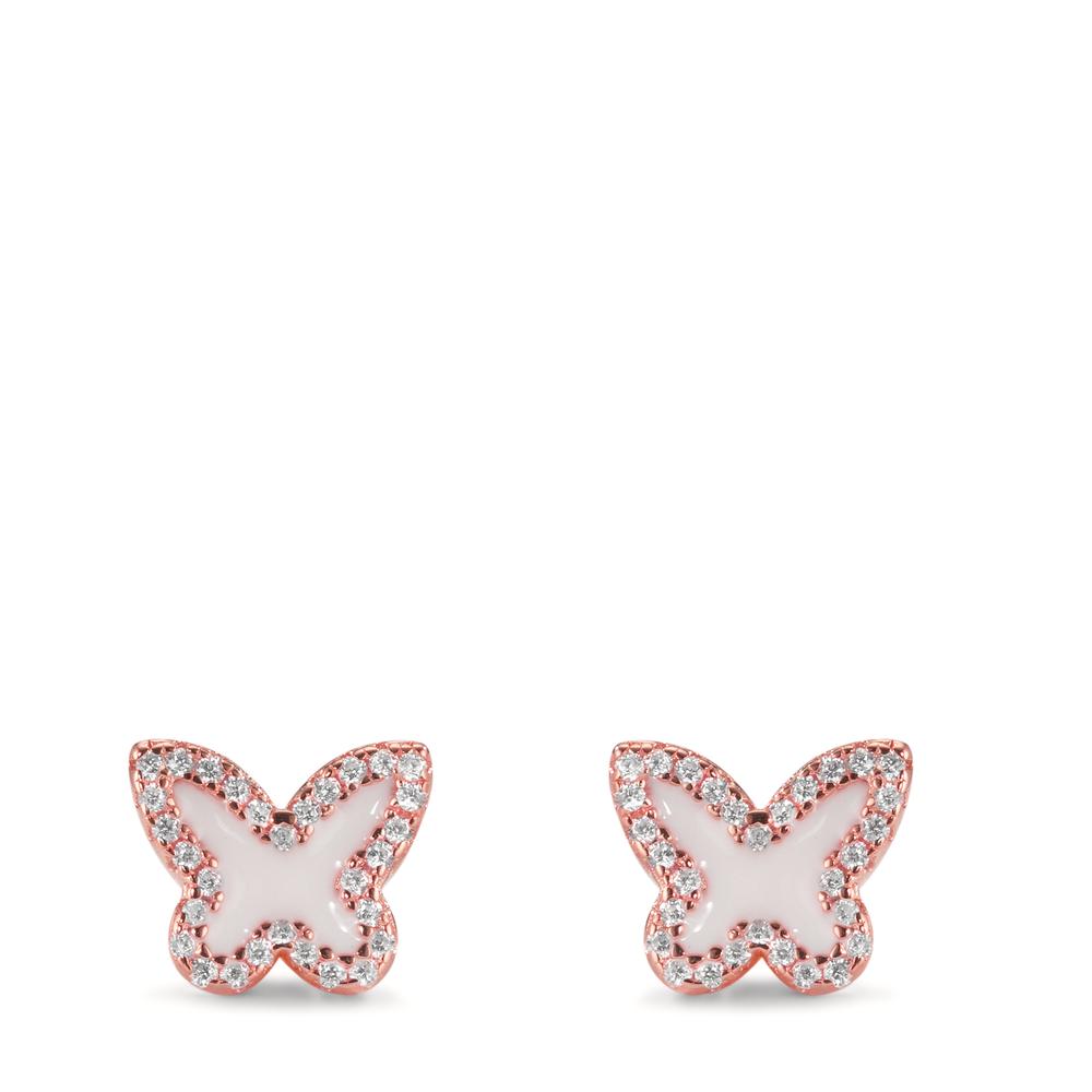 Pendientes Plata Circonita Rosa Dorado Mariposa Ø8 mm